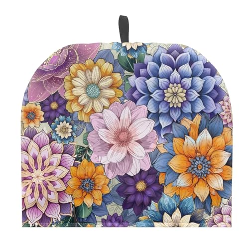 Image of Teapot Cosy Thick Wadding Tea Pot Cover Keep Warm Insulation Teapot Cozies Machine Washable Kettle Cover Breakfast Warmer Home Table Decor, Boho Flower Purple Yellow