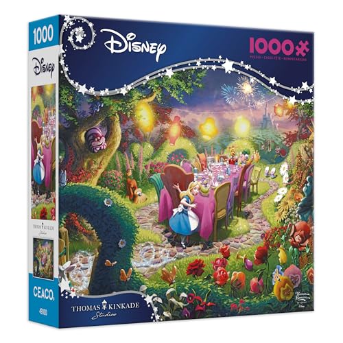 Rompecabezas Ceaco - Thomas Kinkade: Alicia en el País de las Maravillas, 1000 piezas para adultos | Arte de Thomas Kinkade, fabricado en EE.UU., cartón reciclado, tamaño final 26,75 x 19,75 pulgadas, incluye póster y es enmarcable
