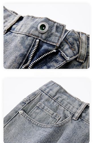 Men Vintage Jeans with Pockets Distressed Pants Street Loose Straight Denim Trousers3