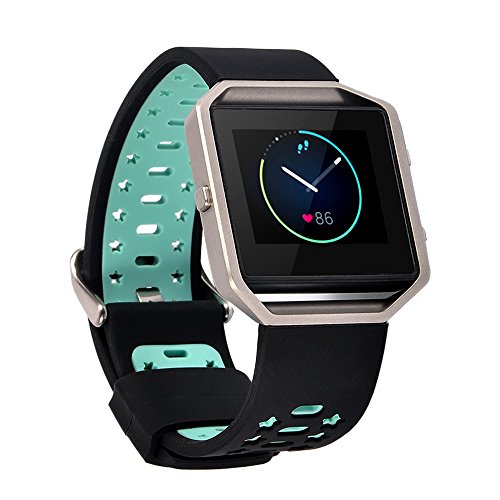 Lwsengme Fitbit Blaze Replacement Band,Silicone Watch Strap Adjustbable Wrist Band for Fitbit Blaze not Include Frame (Black/Teal)