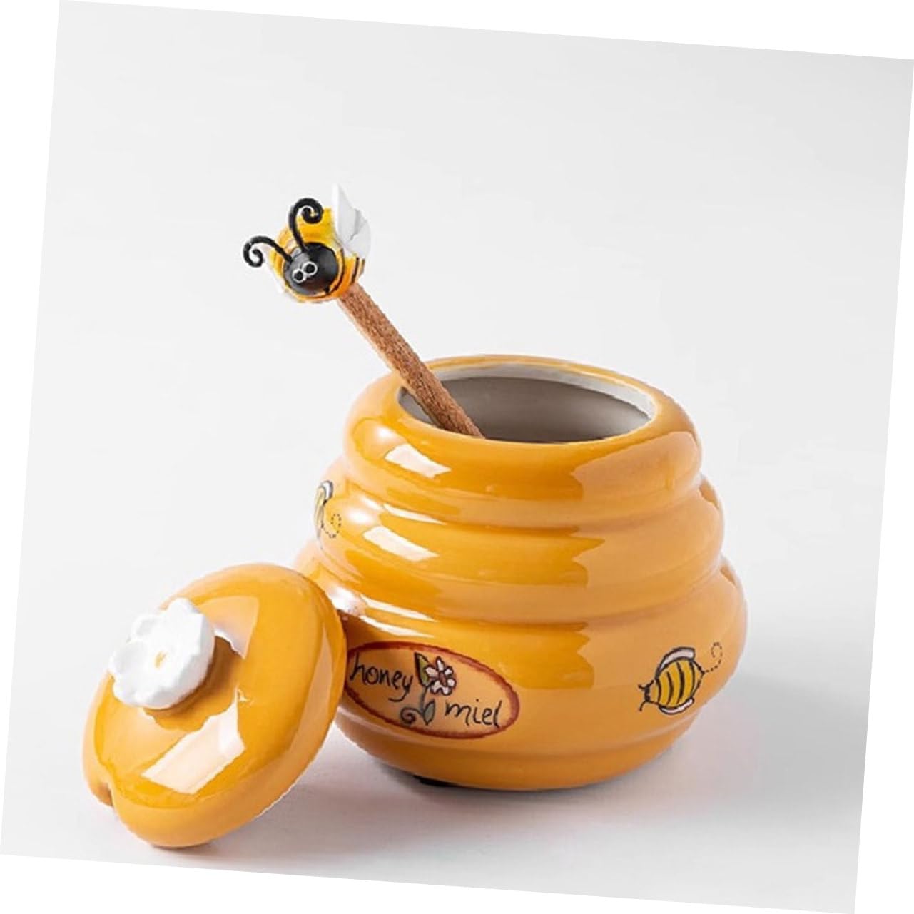 Amosfun Lot De 5 Récipients Avec Louche En Bois Et Céramique Avec Couvercle Distributeur De Sirop Multi-usages Pour