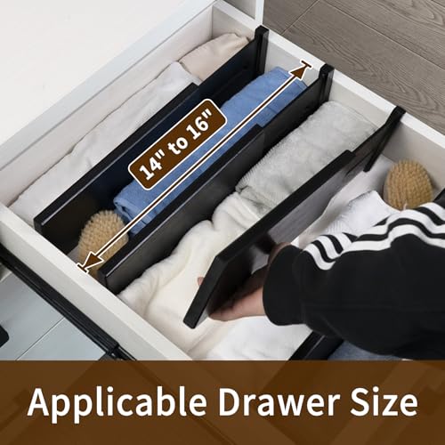 Image of Utoplike Bamboo Dresser Drawer Dividers, 4'' High Adjustable Drawer Organizers for Clothing, Spring Loaded, Works in Kitchen, Bathroom, Bedroom, Drawer, Desk, 4 PCS, Black