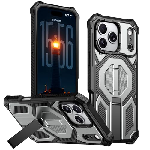 Coque iPhone 16 Pro silicone gris rigide magnétique avec support