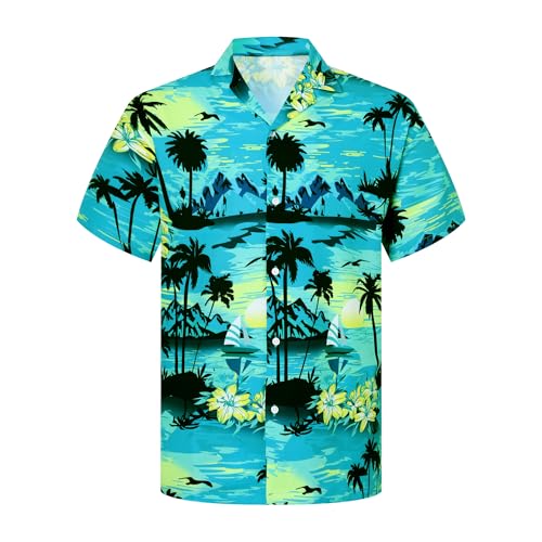 Image of Cromoncent Boy and Men Hawaiian Outfits Short Sleeve Shirts and Shorts Hawaiian Suits Beach Tropical 2 Pcs Vacation Sets