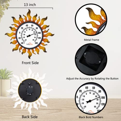 Hobyluby Outdoor Thermometers For Patio, 13'' Sun Wall-Mounted Thermometer, Decorative Temperature Gauge For Garden, Home Decor, No Battery Required #TOP1