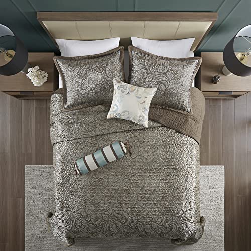 Madison Park Aubrey Reversible Quilted Bedspread Set, Solid Reverse Summer Breathable, Lightweight All Season Bedding Layer, Matching Shams, Bedspread King(120"X118"), Blue 5 Piece #TOP2