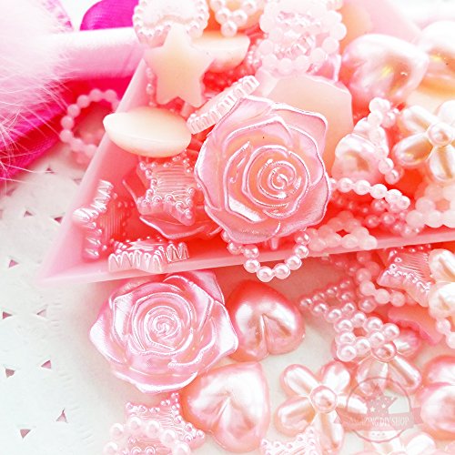240 pcs Assorted Pearlized Flat Back Cabochon 6mm to 18mm Pink Heart Starship with Samples from GreatDeal68
