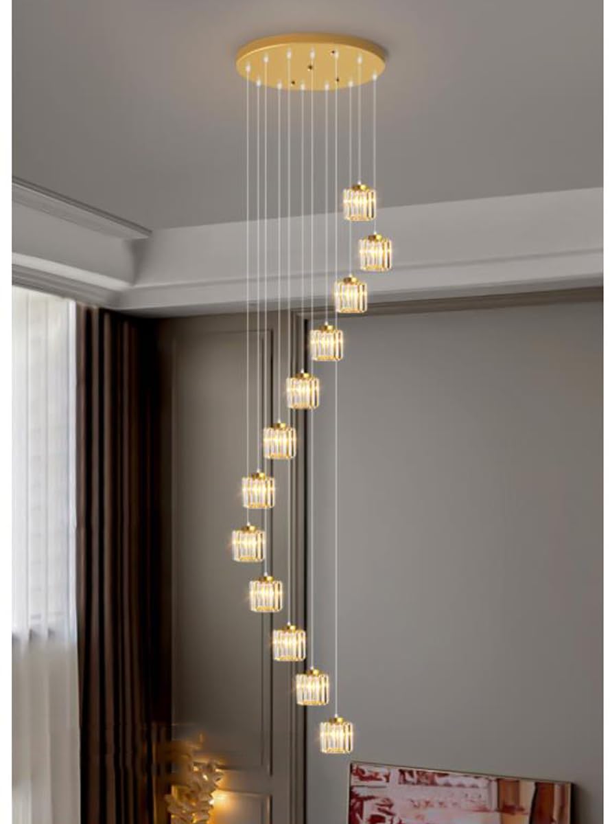 Villa Soggiorno Luce Apparecchi di Illuminazione di Lusso Scala Duplex Creativa, Lampadario Lungo Moderno a LED Semplice e atmosferico in Cristallo Nero