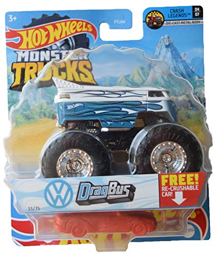 Hot Wheels Monster Trucks Drag Bus, Re Crushable 33/75 [Crash Legends 47] Azul/Blanco