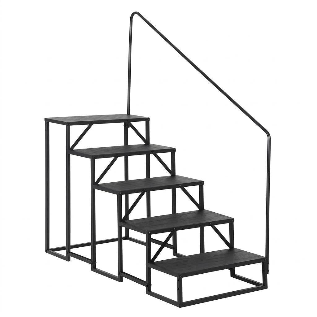 GarveeTech Sichere Wohnmobil-Treppe – rutschfest, 300 kg Tragkraft, robuster Stahl – Breite Stufen, tragbar für Wohnwagen, Bad, Pool, Haustiere – Gelb/Schwarz – 5-stufig mit Einhand-Handlauf, Tape