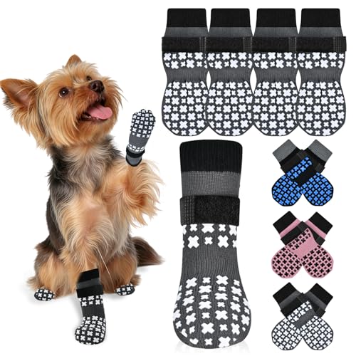 Non-Slip Dog Socks for Hardwood Floors Anti Slip Double-Sided Grippy Socks for Senior Dogs to Prevent Licking Paws, Scratching & Hot Pavement Premium Dog Paw Protector with Grippers Grey XS