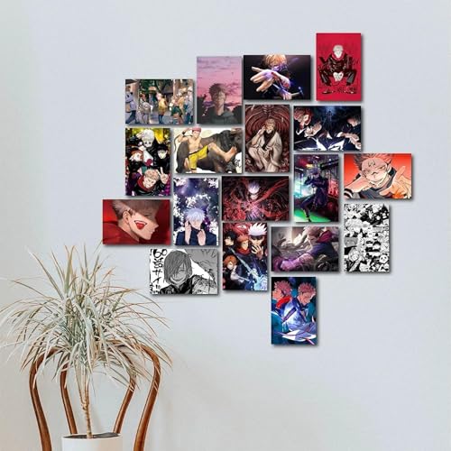 Image of ATEVON Jujutsu Kaisen Anime Wall Collage Kit - Pack of 18 Multicolor 6x4 inch Posters Featuring Yuji Itadori Megumi Fushiguro Satoru Gojo - Manga Wall Art for Bedroom Dorm Decor (300 GSM)