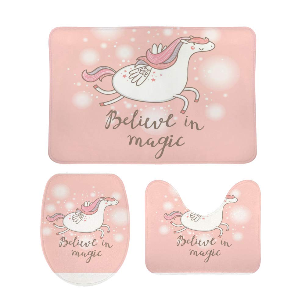 Tapis de bain lavables lot de 3 avec dossier antidérapant et contour U poney