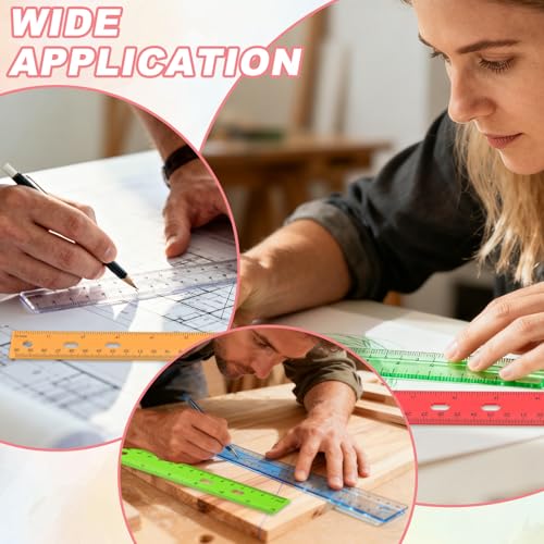 HARFINGTON 12pcs Plastic Rulers 12" (30cm) Clear Straight Ruler Measuring Tool Inches and Centimeters with Hole for Home Office Classrooms Drafting, Green - Image 6
