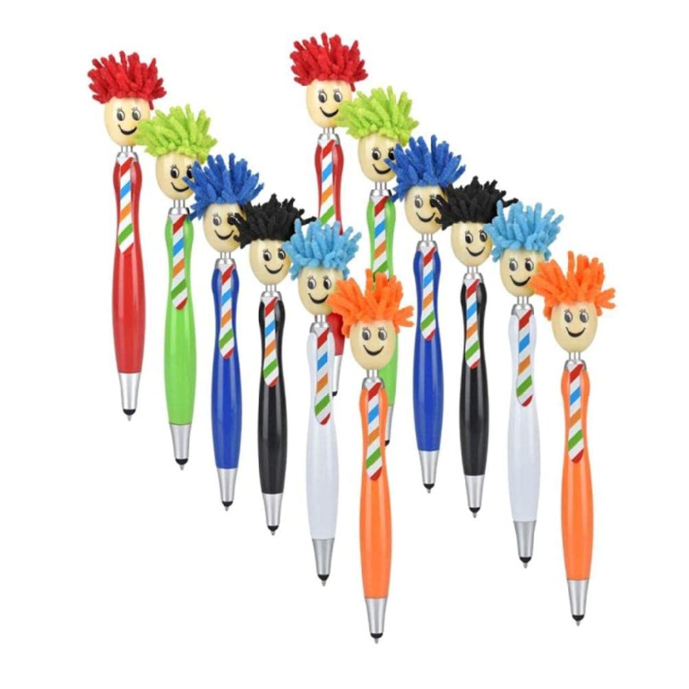 12 Pieces Cute Mop for Head Shaped Multi-functional Stylus & Ballpoint Pen Compatitable with for Smart Phone for Kids Cheap Touch Screen Pen Stylus for Kids Laptop Tablet