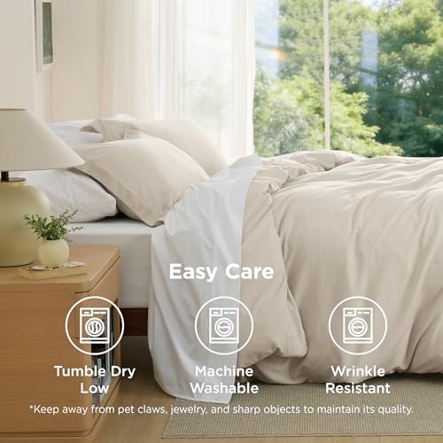 Image of Bedsure Duvet Cover Full Size - Soft Double Brushed Bedding Set for Kids & Adults, Zipper Closure, 3 Pieces, Includes 1 Duvet Cover (80 inchx90 inch) & 2 Pillow Shams, NO Comforter, Light Beige
