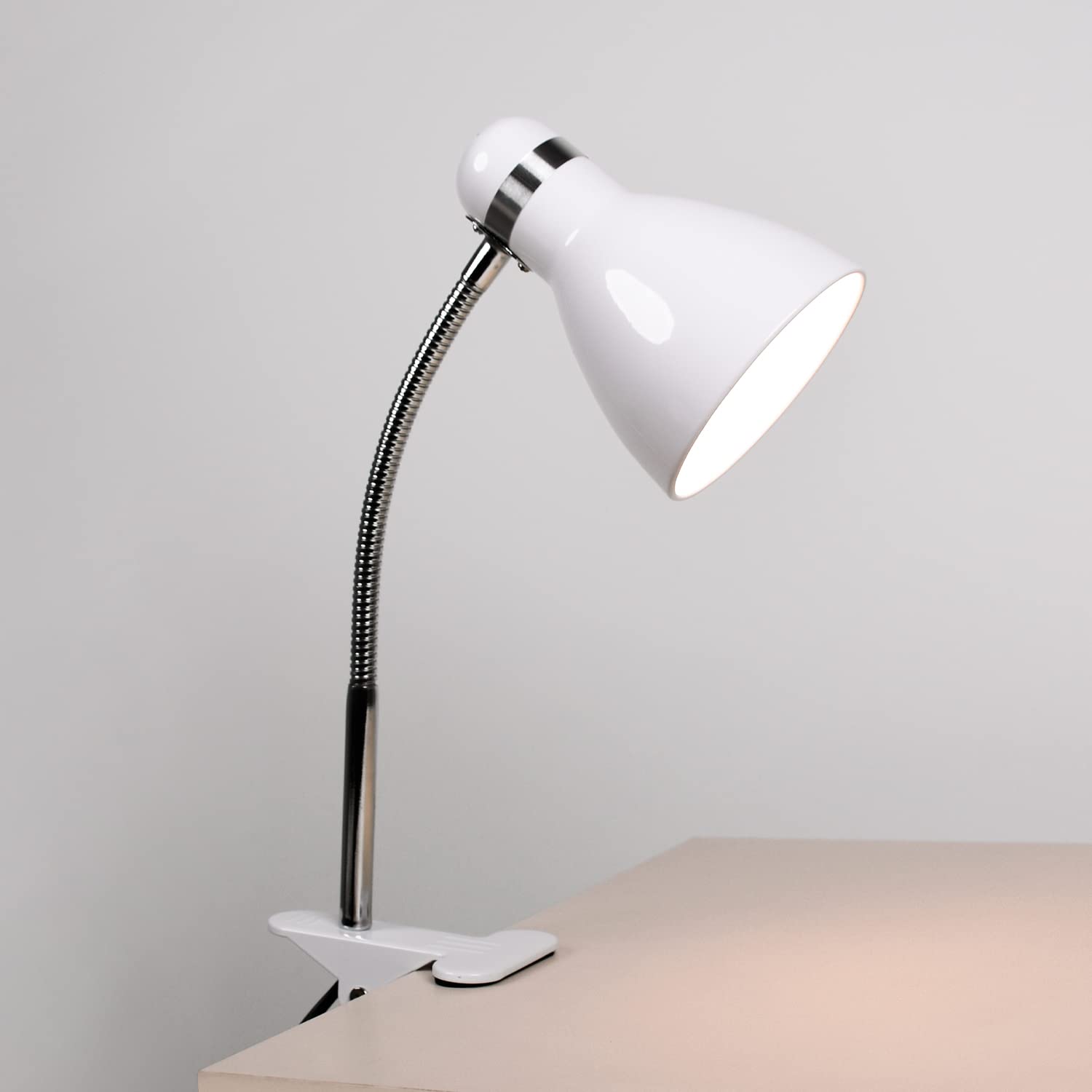 Bel Air Home - Flexo Lampe SICION mit Klemme für Schreibtisch - E27 Fassung, Metall Lampenschirm - klassischer kleiner Stil - 28x27x11cm, 475g (GLÜHBIRNE NICHT INBEGRIFFEN) (weiß)