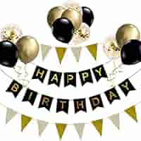 Decorazioni Compleanno Oro E Nero - Striscione, Palloncini, Festone Per Feste - Foto 9
