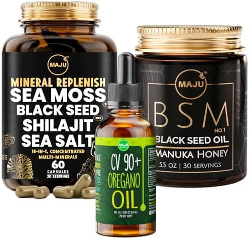 Maju Superfoods Oregano Oil, BSM no. 1 and Mineral Replenish Capsules