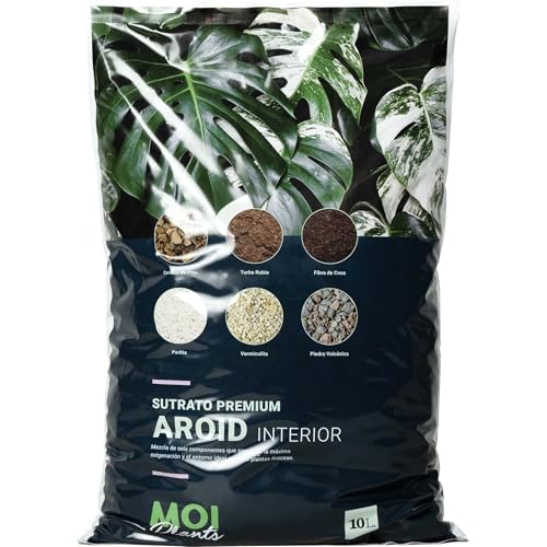 MOIPLANTS Sustrato Premium Aroid 10L Fórmula Exclusiva. con turba Rubia en Fibras largas, Fibra de Coco, Perlita, vermiculita, Corteza de Pino seleccionada y Grava volcánica.