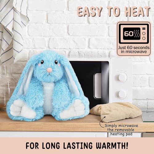 Image of Bunny Microwavable & Weighted Stuffed Animals - 1.5 Lbs Unscented Heating Pad for Period Cramps Pain Relief and Anxiety, Cute Bunny Plush Toys Gifts for Women Girls Adults and Kids by Happy Fuel, Blue