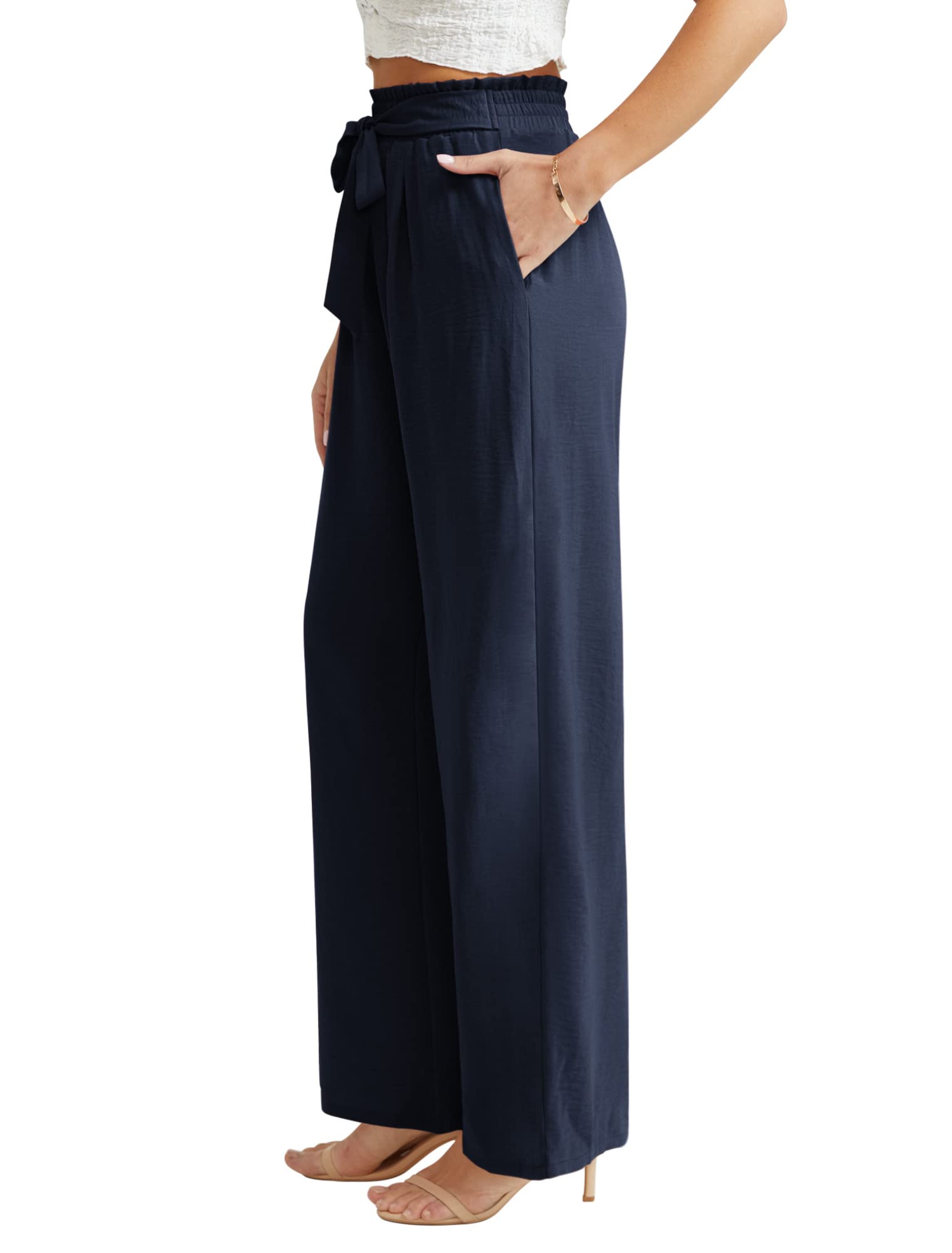 Ninee Pantalon de loisirs pour femme avec jambes larges, taille haute, travail, ample, plage