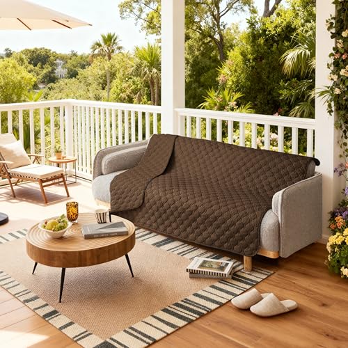 Image of gogobunny 3X Stronger Waterproof Pet Blanket, Scratch Proof Furniture Protector for Dogs Cats, Reversible Cover 52x82 Inch, Dark Chocolate