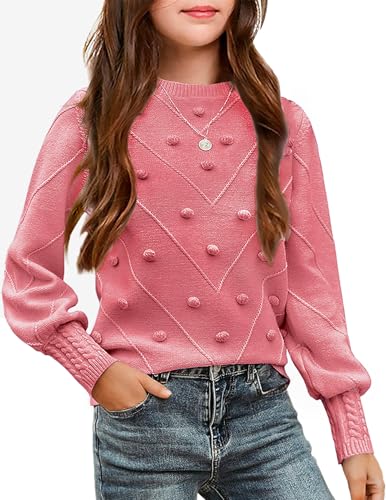 Image of Arshiner Kid Girls Crew Neck Lantern Sleeve Sweater Cute Jumper Top Pullover Outwear 5-13 Years