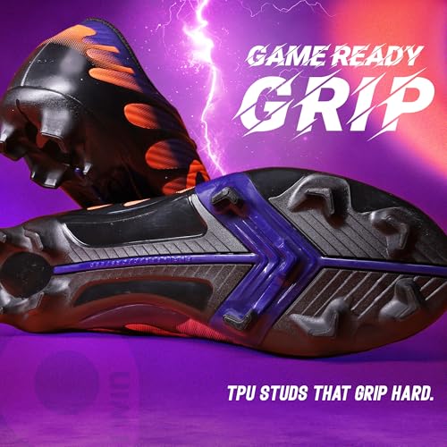 Image of AIVIN Nova Football Shoes | Lightweight PU Synthetic Upper | Ribbed Texture for Precision Control | TPU Bladed Stud Outsole | Cushioned Insole | Premium Purple Orange Design | Firm Ground Soccer Studs