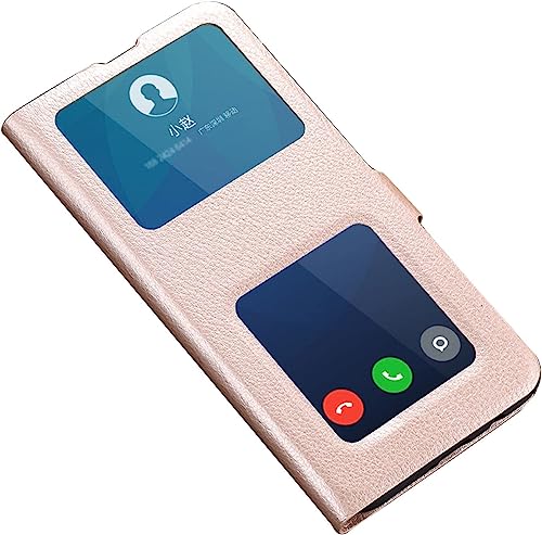 Étui ultra fin iPhone 14 rabat cuir clapet fenêtre anti-choc or