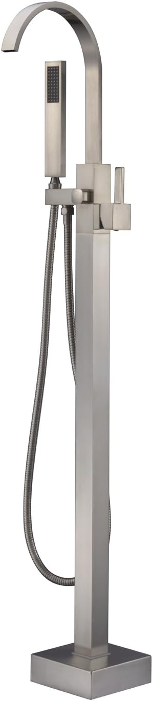Freestanding Bathtub Faucet Tub Filler Brushed Nickel Waterfall Floor Mount Faucets Single Handle with Hand Shower