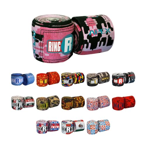 Ringside Apex Boxing Training Hand Wraps (Pair), Camo Pink/Black
