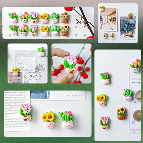 12 imanes decorativos de cactus y flores para refrigerador miniatura 6