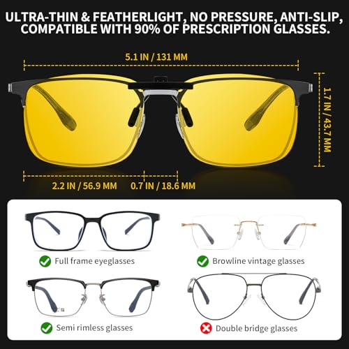 Night Vision Clip-on, Driving Sunglasses for Men and Women, UV400 Polarized Yellow Lens, Clip-on Sunglasses for Night2