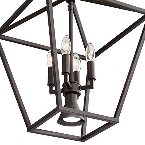 Franklin Iron Works Daynes Bronze Pendant Chandelier 19 3/4" Wide Farmhouse Industrial Rustic Geometric Open Frame 4-Light Fixture For Dining Room Living House Home Foyer Kitchen Island Entryway #TOP2
