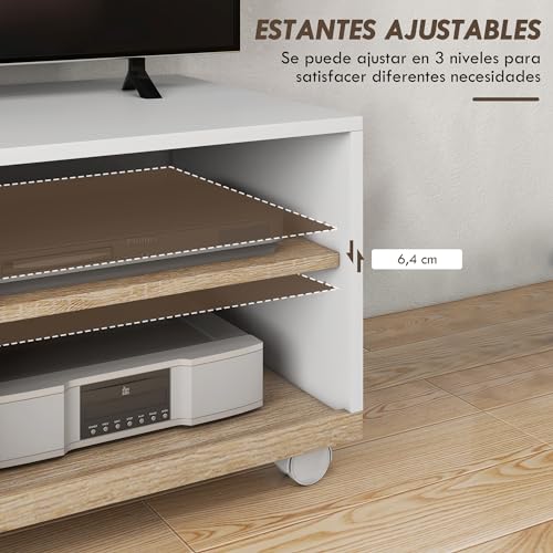 HOMCOM Mueble TV de Salón Moderno con Ruedas Mesa para Televisores de 42 Pulgadas Módulo TV con 1 Puerta y 2 Estantes de Almacenamiento 80x45x41 cm Blanco - imagen 7