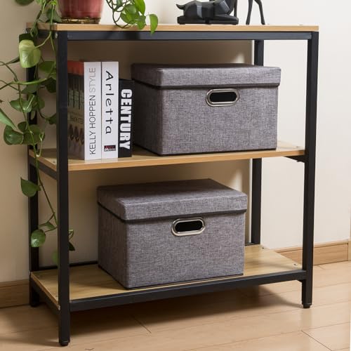 Image of PRANDOM Foldable Storage Boxes with Lids [1-Pack] Linen Fabric Collapsible Storage Bins Organizer Containers Baskets Cube with Cover for Home Bedroom Closet Office Nursery (14.9x9.8x9.8)