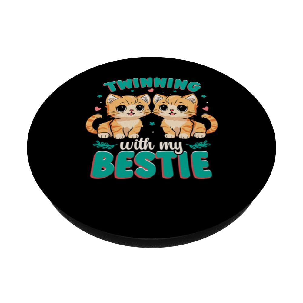 Friendship Twinning Bestie Matching Twin Cat PopSockets Adhesive PopGrip, Black - Image 2