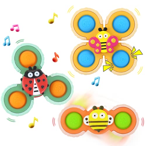 Fidwod 3Pcs Suction Cup Spinner Toy For Baby - Bath Spinning Toys For Toddlers Infants 1+ Year Old - Sensory Fidget Toys Window Travel Airplane Bathtub Shower - First Birthday Gift For Girls Kids #TOP21