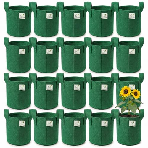Image of 400 GSM Geo Fabric Round Grow Bags 12x12 Inch with Handle, Green Planting Bags for Terrace and Kitchen Gardening Pack of 20