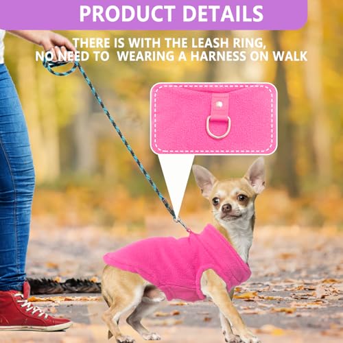 Image of 2 Pack Dog Sweater with Leash Ring Winter Warm Pet Sweater Thick Clothes Coat Fleece Dog Sweaters for Small Dogs Girl Boy for Chihuahua, French Bulldog, Dachshund (Pink,Purple, Small)