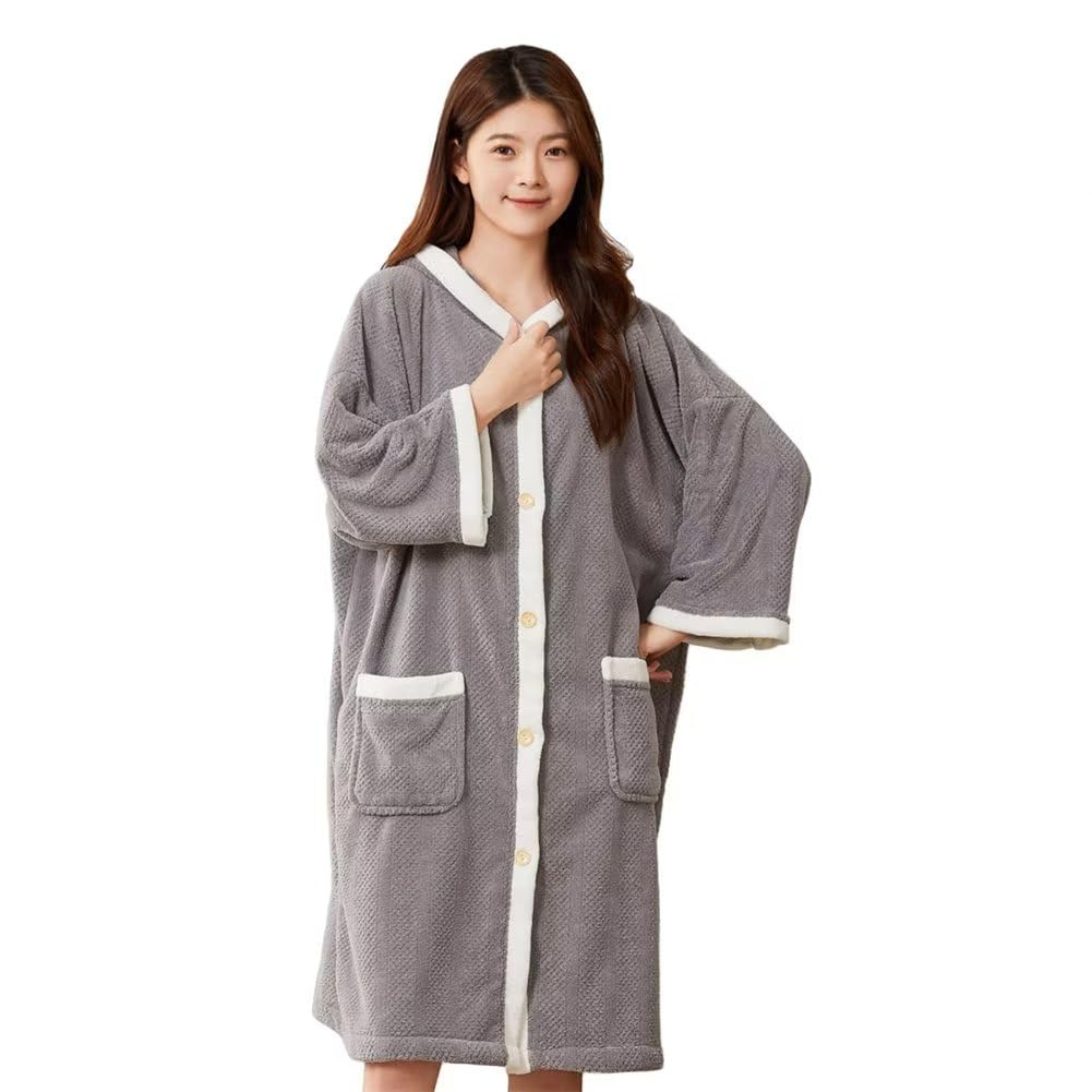 Bathrobe, Women's Gown, Thin, Loungewear, Relaxing Wear, After the Bath, Nightgown, Easy to Dry, Terry Cloth, Nightgown, Nightgown, For Spring, Autumn, Winter, Mom, One Op, Baby Shower, Room Free size gray