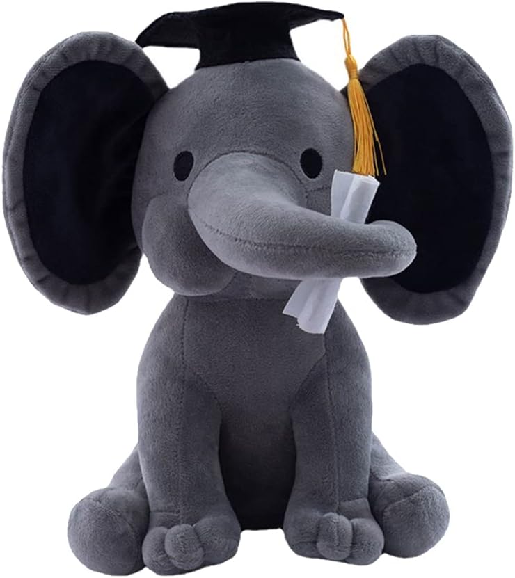 TOYANDONA Plush Stuffed Elephant,Graduation Plush Animal Doll Toy,Graduation Day Present Pet for Boy,Elephant Wearing Bachelor Hat Party Decoration,25CM