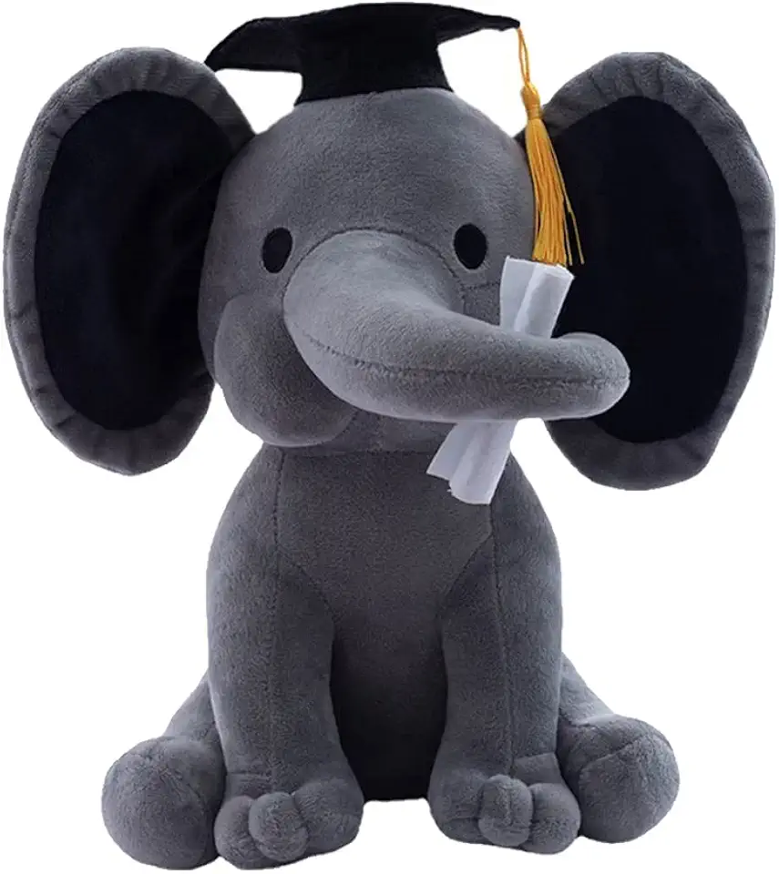 TOYANDONA Plush Stuffed Elephant,Graduation Plush Animal Doll Toy,Graduation Day Present Pet for Boy,Elephant Wearing Bachelor Hat Party Decoration,25CM