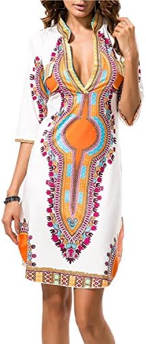 AOVCL Women Traditional African Print Dashiki Bodycon Stretch Dress