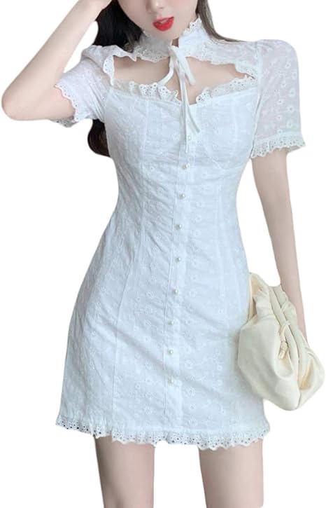 Amazon Co Jp ｔａｉｔｅｎｇ ワンピース レディース 半袖 レース ミニワンピース タイト シャツワンピース ショート丈 前開き おしゃれ ボディコン ドレス 夏ワンピース セクシー 服 ファッション小物