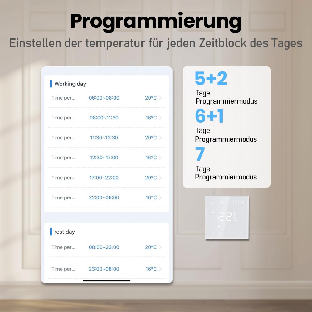 Thermostat Connecté WiFi Chauffage de l'eau Thermostats d'Ambiance Programmable Régulateur de Température Mural avec LCD Numérique Compatible Tuya 3A,Noir