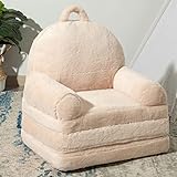 HIGOGOGO Plush Foldable Kids Sofa, Children Couch Backrest Armchair Bed with Pocket and Handle, Upho