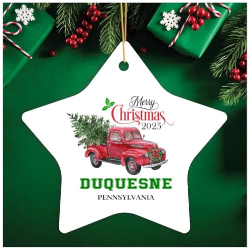 2025 Christmas Tree Ornaments Duquesne Pennsylvania Ornament Gift Holiday Decoration Present Duquesne PA Souvenirs Hometown New Home Keepsake 3" White