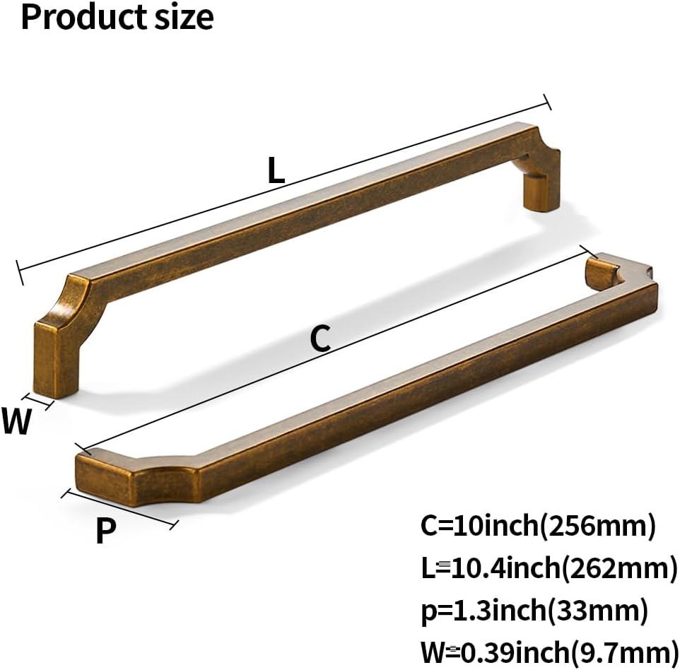 khtumeware 5-Pack 10 Inch Square Antique Brass Cabinet Pulls, Solid Zinc Alloy Heavy-Duty Handles for Kitchen/Bathroom Cabinets, Drawers & Cupboards (10 Inch Center to Center)